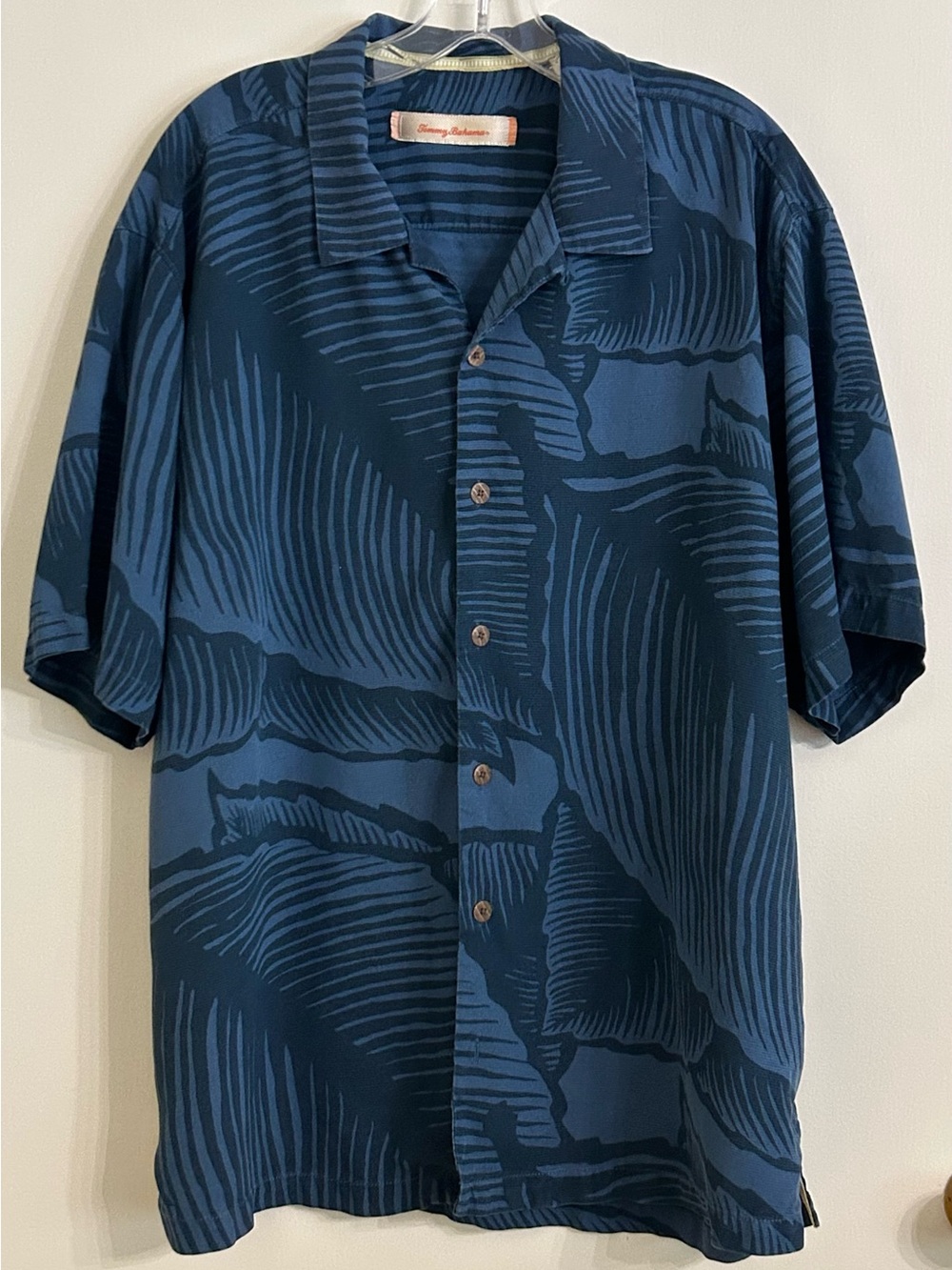 Tommy Bahama Navy Blue Palm-Print Camp Shirt